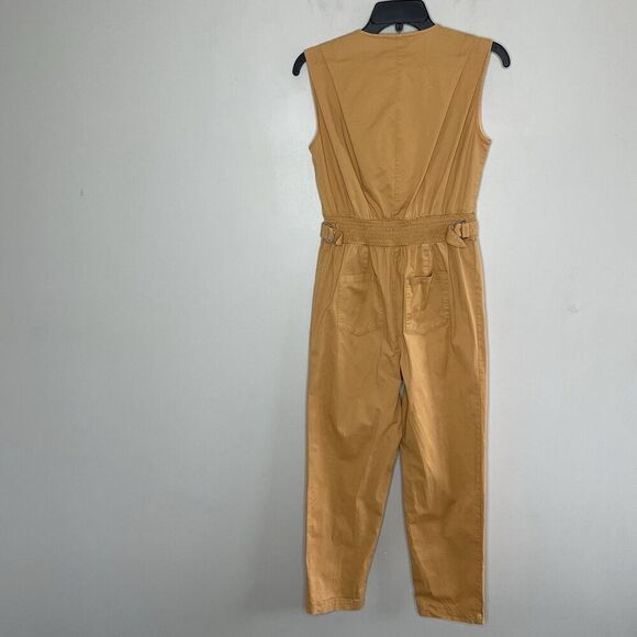 THAKOON Khaki Jumpsuit Women 4 Sleeveless Button Front Orange Cotton Blend - Picture 9 of 16
